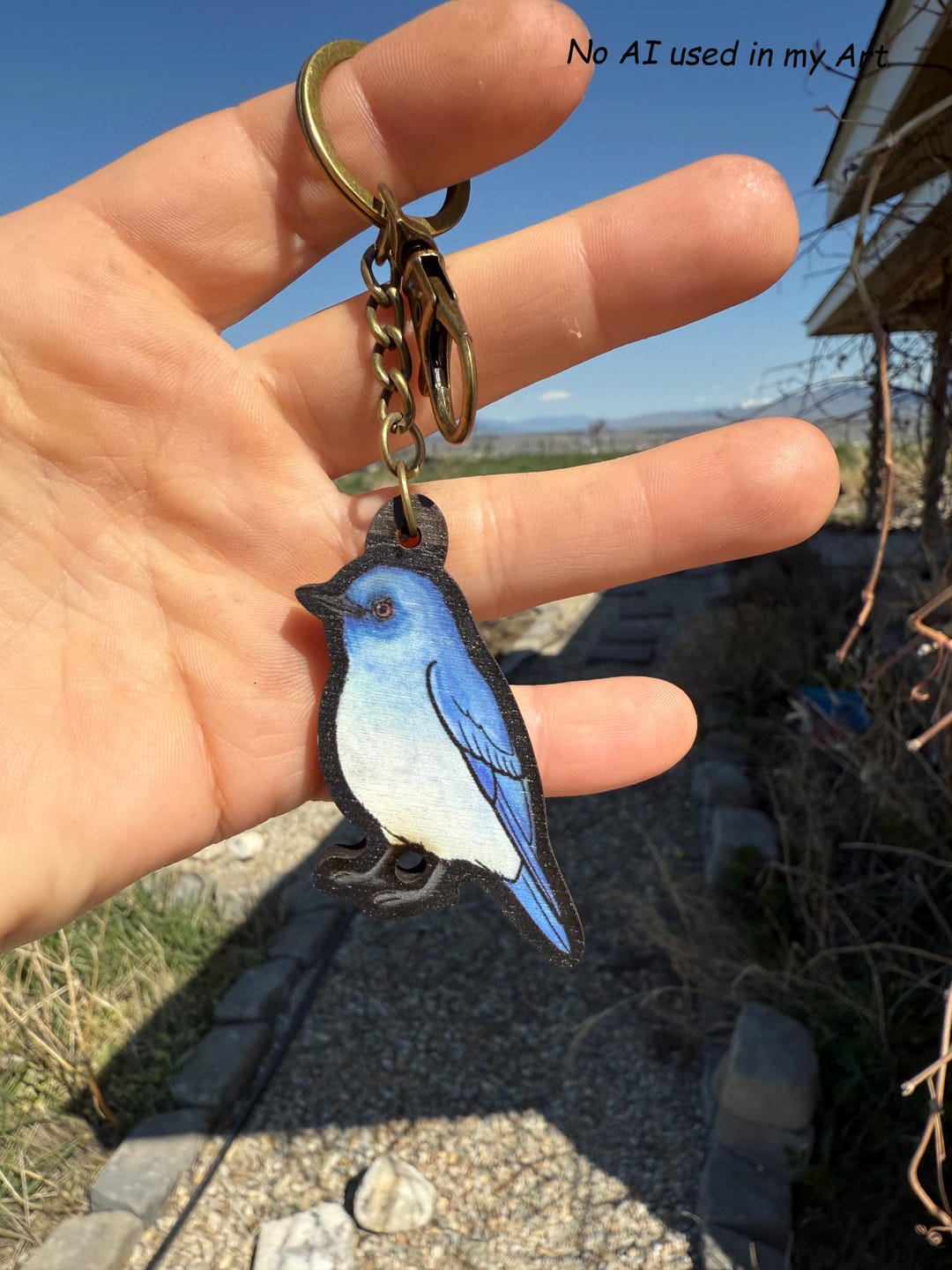 Mountain Bluebird Bird Wood Animal Keychain: Gift for Zookeepers ...