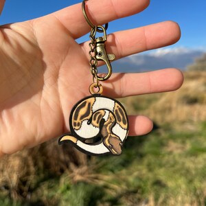 Ball Python Pied Snake Wood Animal Keychain: gift for zookeepers, teacher, vet tech, veterinarians cute non AI animal art