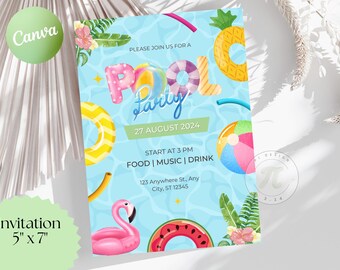 Editable Pool Party Invitation | Summer Party | Instant Download l Pool Party Invitation l Digital invitations l  Pool Birthday Invitation