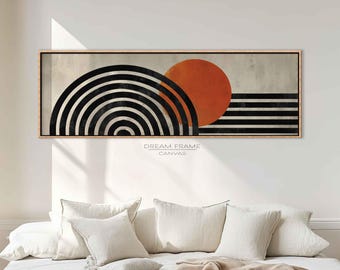Moderne Geometrische Kunst, Mid Century Abstrakte Leinwand Kunst, Orange Schwarz Sonne Minimalistischen Dekor