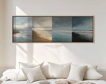 Coastal Beach Landscape Wall Art, Neutral Ocean Canvas Painting, Modern Minimal Seaside Home Decor