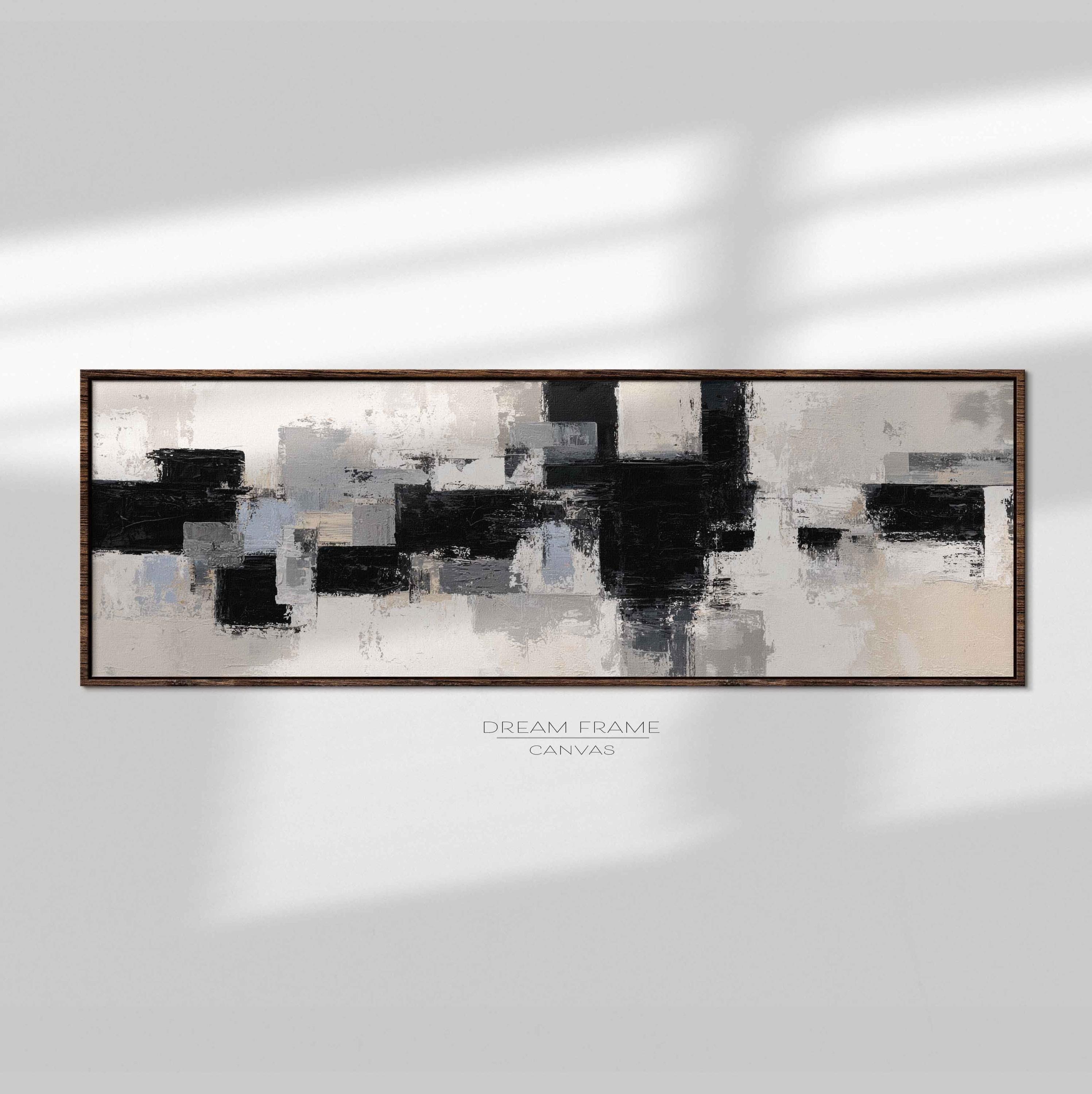 Large Black White Abstract Canvas Wall Art Modern Neutral Living Room ...