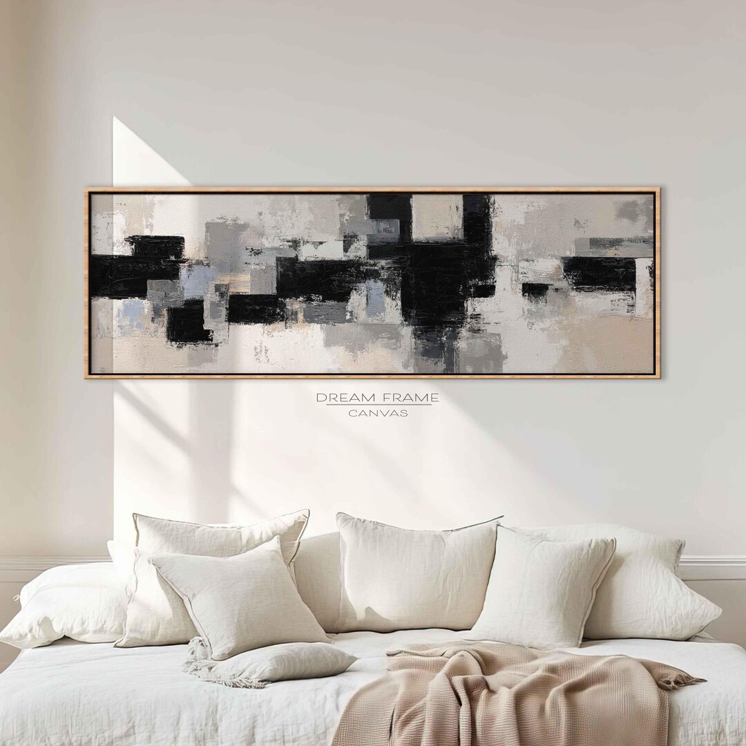 Large Black White Abstract Canvas Wall Art Modern Neutral Living Room ...