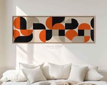 Moderne Wandkunst der Mitte des Jahrhunderts, Geometrisch Abstrakte Leinwand, Retro Minimalistisches Orange Schwarz Dekor