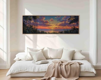 Tropical Sunset Beach Canvas Print - Palm Trees Coastal Wall Art