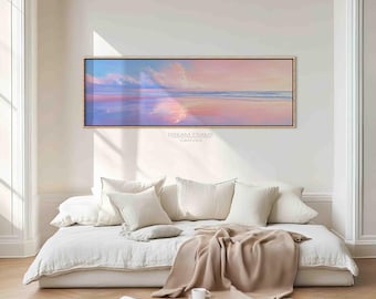 Pastel Ocean Sunset Canvas Art: Minimalist Coastal Seascape