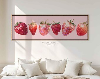 Lienzo decorativo de fresas para la cocina, estampado de frutas coloridas, decoración moderna de pared rosa para el hogar