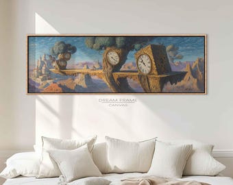 Surreal Landscape Clock Art Canvas, Fantasy Dream Painting, Modern Imaginative Wall Decor