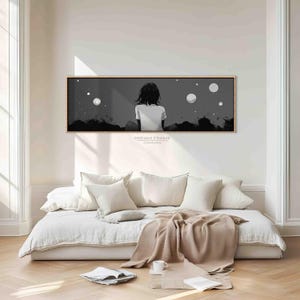 Framed Black and White Landscape Canvas Print, Long Horizontal Wall Art