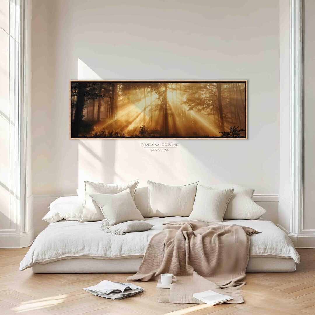 Forest Sunlight Canvas, Golden Nature Wall Art, Rustic Woodland Decor ...