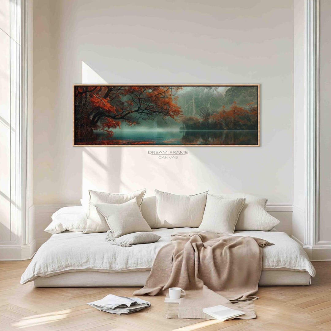Autumn Forest Misty Lake Canvas Print - Dream Frame Landscape Wall Art ...