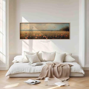 Wildflowers Field Landscape Print Home Decor, Framed Colorful Large Colorful Canvas Print, Long Horizontal Canvas Wall Art