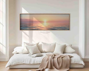 Sunset Ocean Canvas Wall Art – Large Seascape Painting for Living Room Decor
