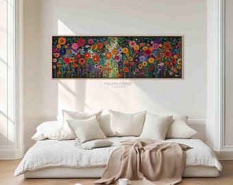 グスタフ・クリムトにインスパイアされたウォールアート – カラフルな花柄のキャンバスプリント
