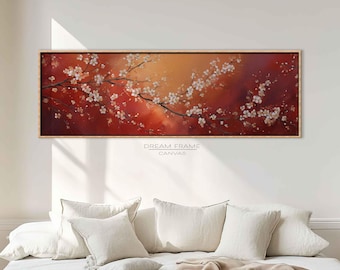 Panoramic Cherry Blossom Canvas Wall Art Red Floral Japanese Branch Living Room Decor
