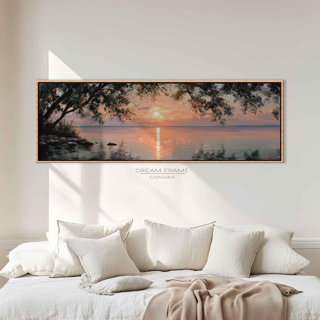 Panoramic Sunset Landscape Canvas Peaceful Lake View Art Tree Framed ...