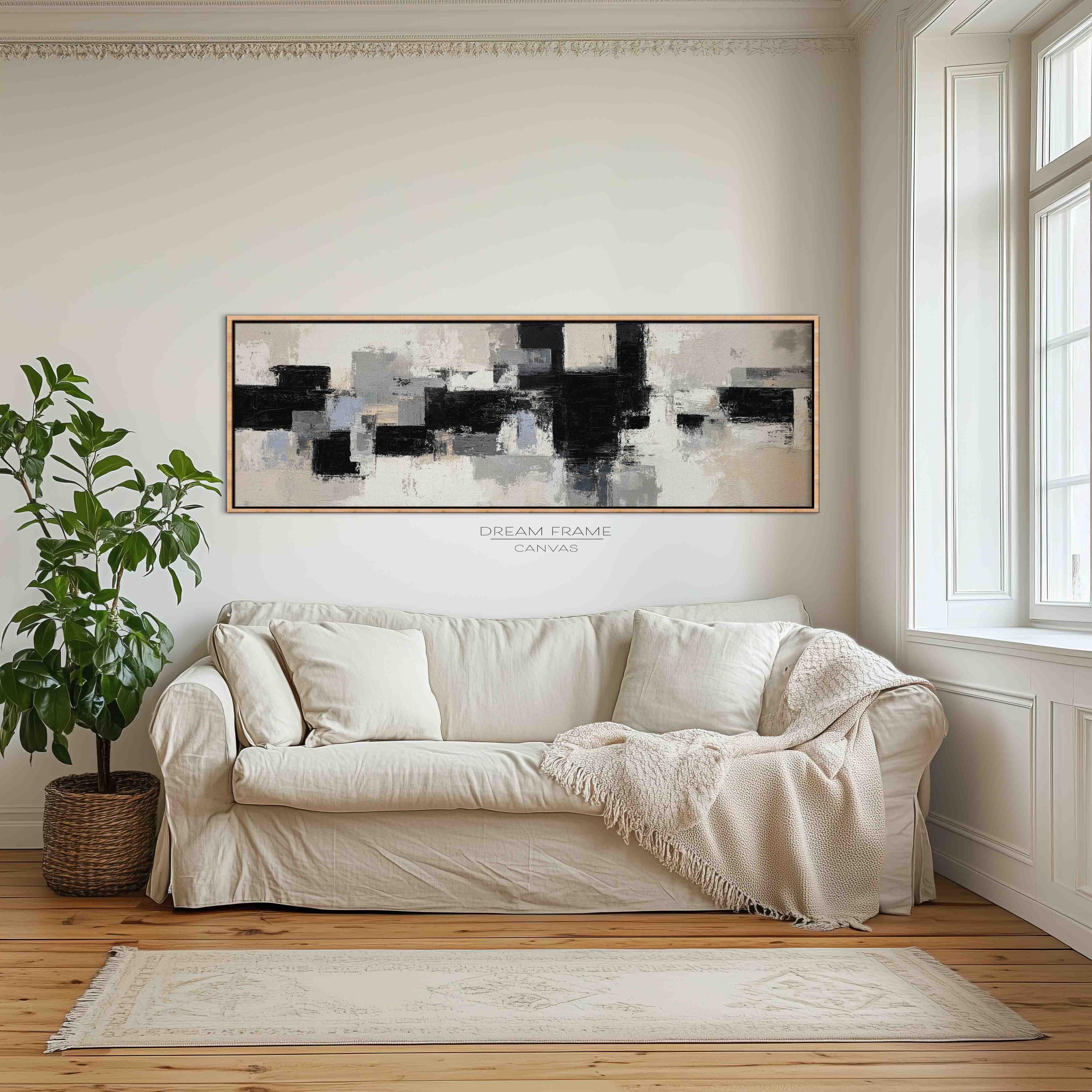 Large Black White Abstract Canvas Wall Art Modern Neutral Living Room ...
