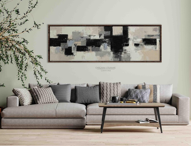 Large Black White Abstract Canvas Wall Art Modern Neutral Living Room ...