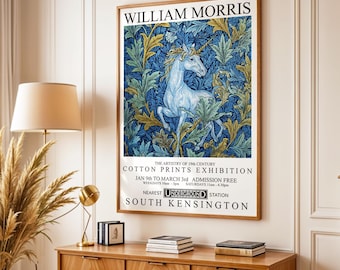 William Morris inspiriertes Einhorn Kunstdruck – Verzaubertes Fabelwesen im Vintage-Botanik-Stil 236