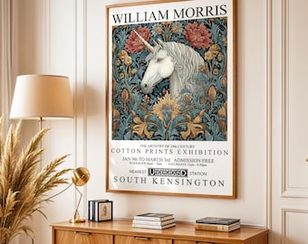 William Morris inspiriertes Einhorn Kunstdruck – Verzaubertes Fabelwesen im Vintage-Botanik-Stil 238