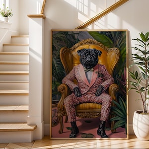 Lord Pug of the Manor, Funny Pug Wall Art, Regal Dog Portrait, Quirky Animal Decor, Pug Lover Gift, Elegant Pug Art Print&quot;