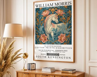 William Morris inspiriertes Einhorn Kunstdruck – Verzaubertes Fabelwesen im Vintage-Botanik-Stil 239