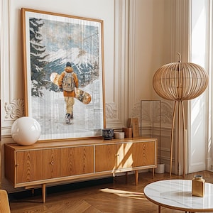 Powderline, snowboardkunst, snowboardprint, decor ski- en snowboardlodge, wintersportkunst voor snowboarders