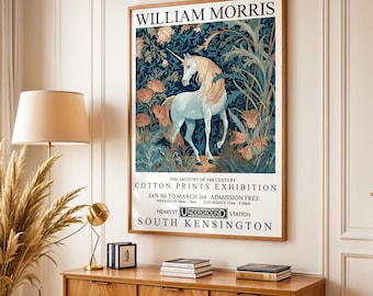 William Morris inspiriertes Einhorn Kunstdruck – Verzaubertes Fabelwesen im Vintage-Botanik-Stil 237