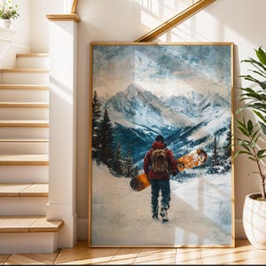 Muurkunst snowboarder, &#39;Winteravontuur&#39;, decor ski- en snowboardlodge, wintersportkunst voor snowboarders, snowboardprint
