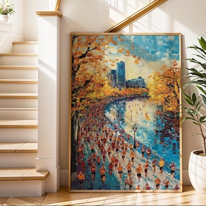 Art Print City Park Run: kleurrijk herfststadsgezicht (digitale download)