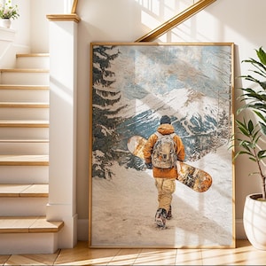 Powderline, snowboardkunst, snowboardprint, decor ski- en snowboardlodge, wintersportkunst voor snowboarders