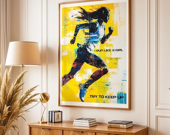 Female Runner Art Print: Abstract Silhouette, Motivational Running Poster