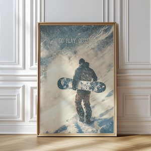 Snowboarder Wall Art - "On Mountain Time" Poster, Digitaler Download, Skihütte Dekor, Wintersport Geschenk für Snowboarder."