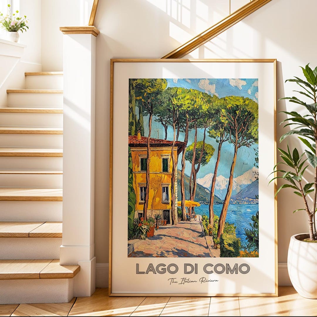 Lake Como Italian Art Print: Van Gogh Style Mediterranean Villa - Etsy UK