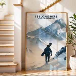 Snowboardermuurkunst, decor ski- en snowboardhut, wintersportkunst voor snowboarders, snowboardprint, snowboardposter