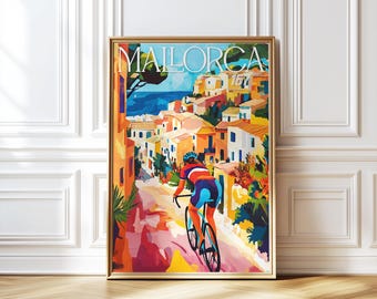 Mallorca Cycling Art Print: Retro Bike Ride Poster (Digital Download)
