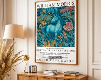 William Morris inspiriertes Einhorn Kunstdruck – Verzaubertes Fabelwesen im Vintage-Botanik-Stil 235
