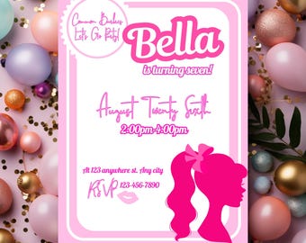 Barbi Birthday Editable Invitation | Pretty in Pink Girls Party Template | Girly Doll-Themed Design | Printable Instant Download bday