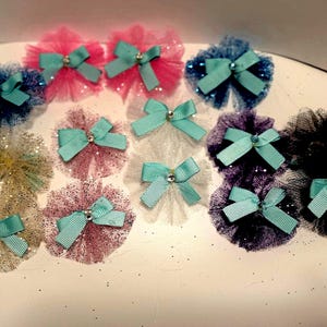 Small Blue Dog Bow with Tulle
