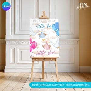 Gender Reveal Welcome Sign, Baby Boy Or Girl Party Decor Template, He Or She, Welcome Signage, Party Favors, Editable