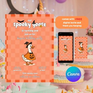 Silly Goose Halloween Invitation, Halloween Invitation, Birthday Invitation, Party Favors, Editable Canva Easy Edit