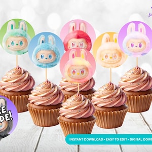 Labubu Cupcake Topper, Labubu Cake Topper, Labubu Party Decorations and Favors, Labubu Birthday Cake & Cupcake Topper, Printable