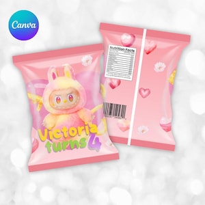 Labubu Chip Bag Template: Editable Party Favor Wrapper (Digital Download)