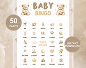Baby Bingo Game, 50 Cards, Baby Shower Bingo Cards, Baby Shower Games Printable, Gender Reveal, Digital Download, Boy, Girl, Neutral Beige
