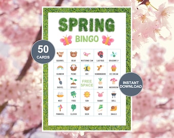Bingo de printemps, 50 cartes de bingo de printemps à imprimer, Jeu de fête du printemps, Activité de printemps, Jeu de printemps, Jeu de printemps, Bingo de Pâques, Jeu de Pâques