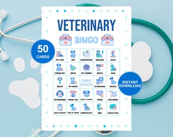 Veterinary Bingo Cards Vet Tech Bingo Game Staff Party Game Instant Digital Download Pet Lover Career Vet Clinic Vet Receptionist Birthday
