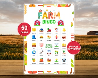 Farm Bingo 50 Printable Bingo Cards Farm Animal Bingo Game Barnyard Bingo Farm Game for Kids Barnyard Birthday Kids Game Children's Activity