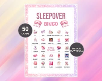 Sleepover Bingo, Sleepover Game, Slumber Party Bingo, Pajama Party Bingo, 50 Sleepover Bingo Cards, Pajama Party Game, Slumber Party Game