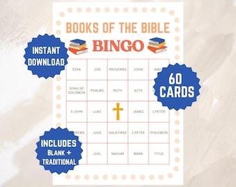 Bible Bingo Cards Printable, Books of the Bible Bingo Game, Christian Bingo for Kids, Teens and Adults, Sunday School and Church Activity