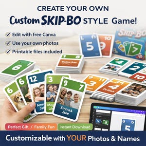 Personalized Skipbo Card Template | Custom Printable Skip Bo Game | Edit in Canva | Printable Family Game